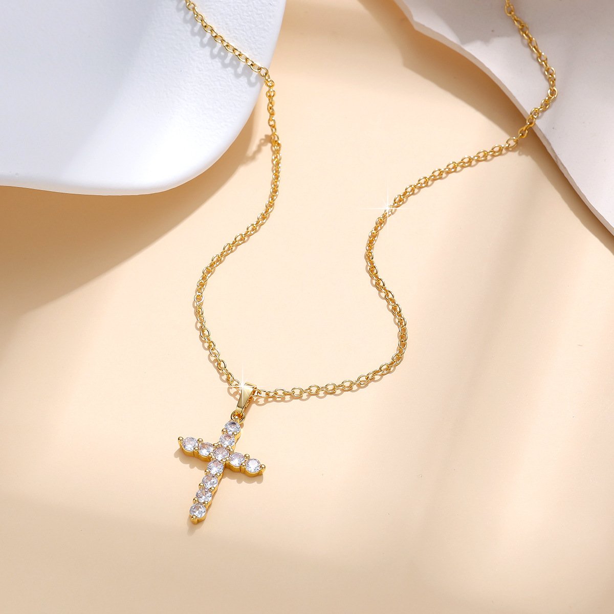 Cross-Border Bestseller Zircon Cross Gold-Plated Necklace for Women, INS Niche Design, Influencer Clavicle Cross Pendant Chain