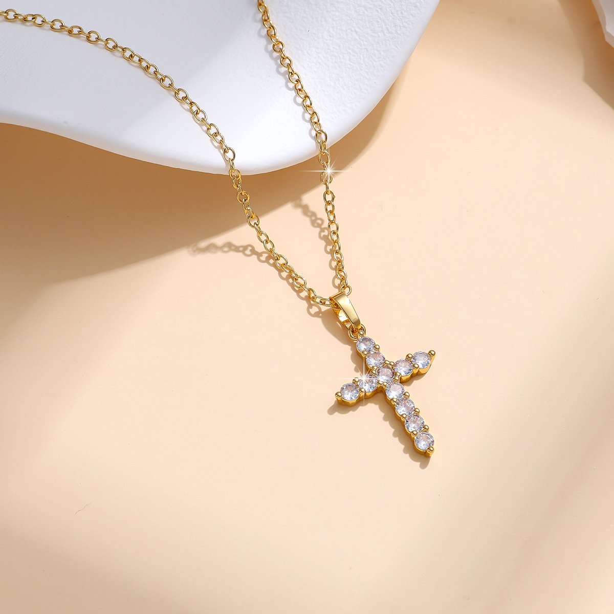 Cross-Border Bestseller Zircon Cross Gold-Plated Necklace for Women, INS Niche Design, Influencer Clavicle Cross Pendant Chain